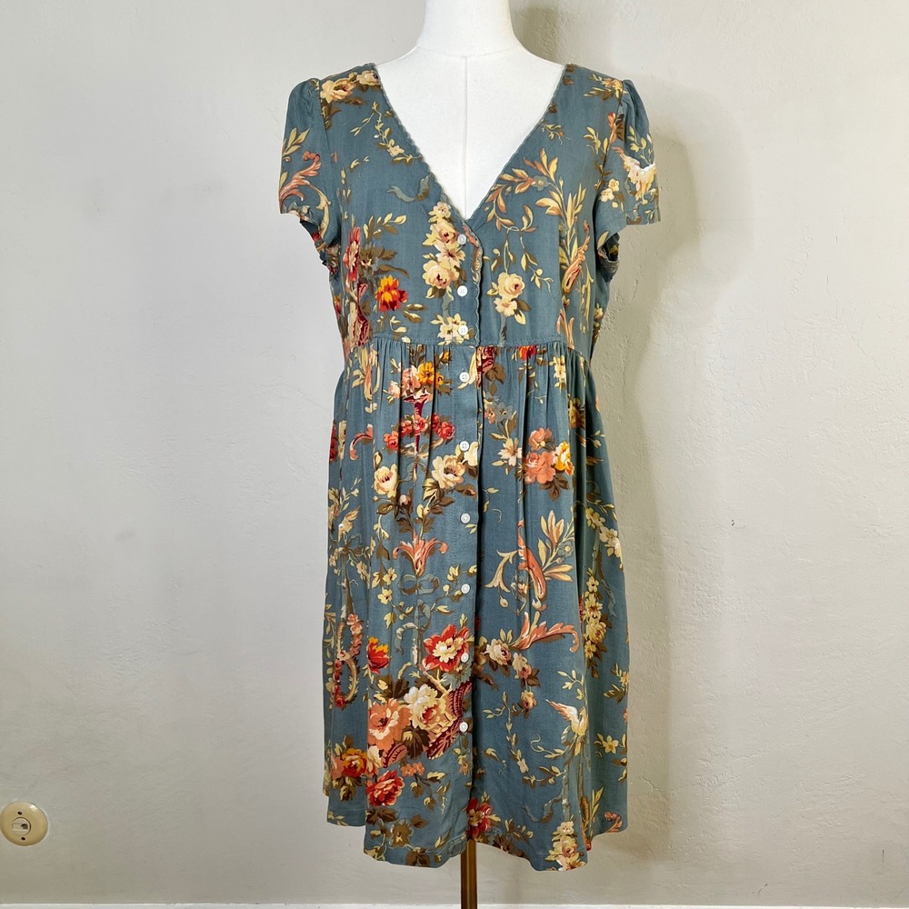 Denim & Supply Ralph Lauren Dress Floral Button Front Women Size Large Blue Boho - Picture 1 of 9
